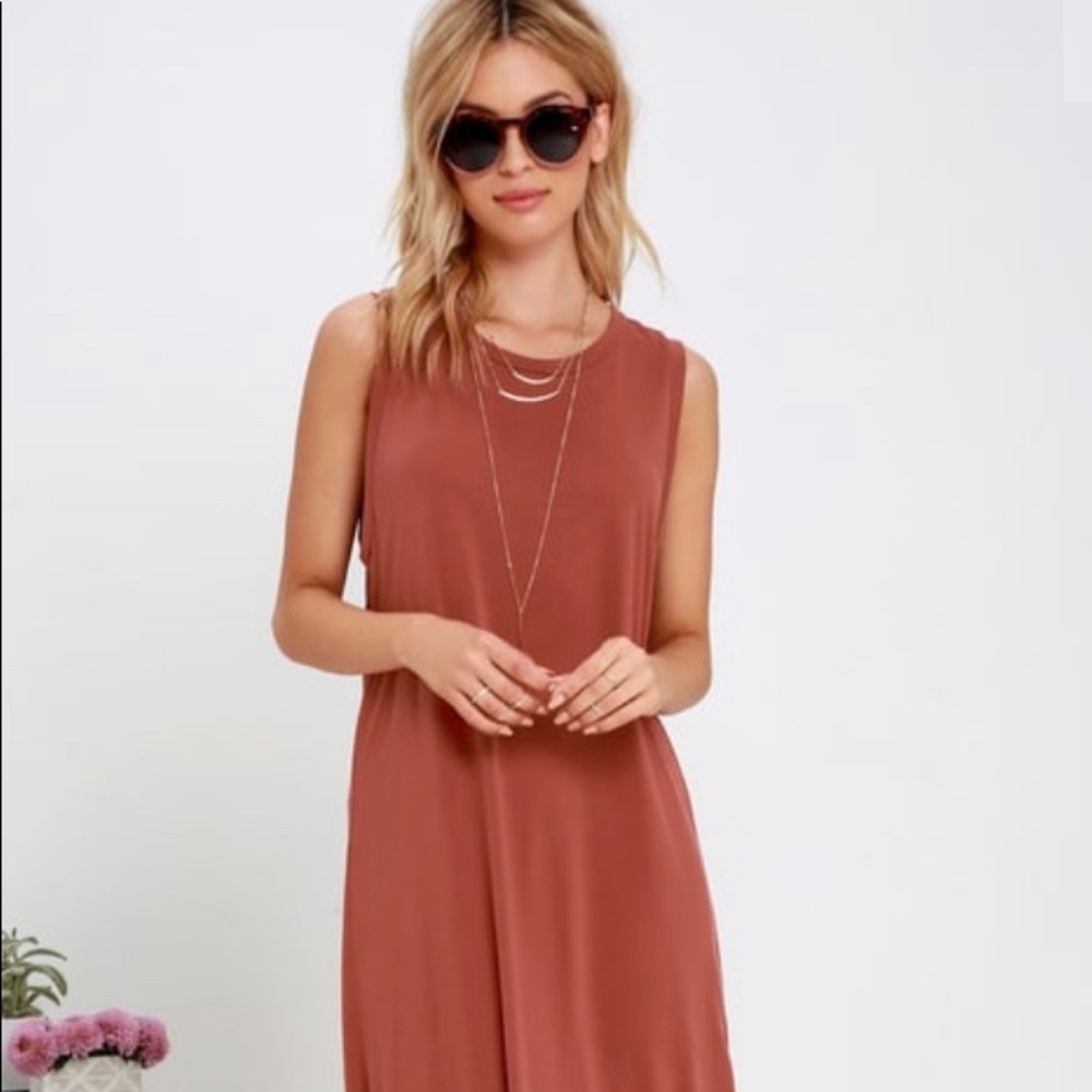 LUSH Washed Red Midi Dress Sz Small, Rust